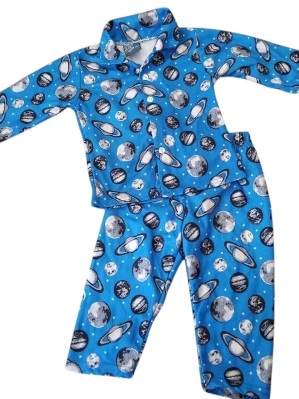 MAC HENRY Blue Space Planets Themed Flannel Pajamas Boys Size 18 months